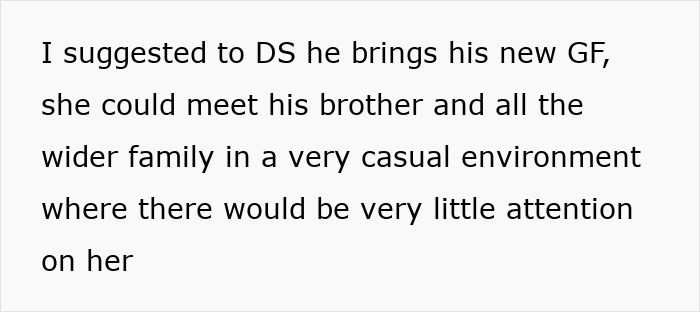 Text message suggesting son bring new girlfriend to meet family casually, avoiding attention on her at dad’s party. Text message suggesting son bring new girlfriend to meet family casually, avoiding attention on her at dad’s party.