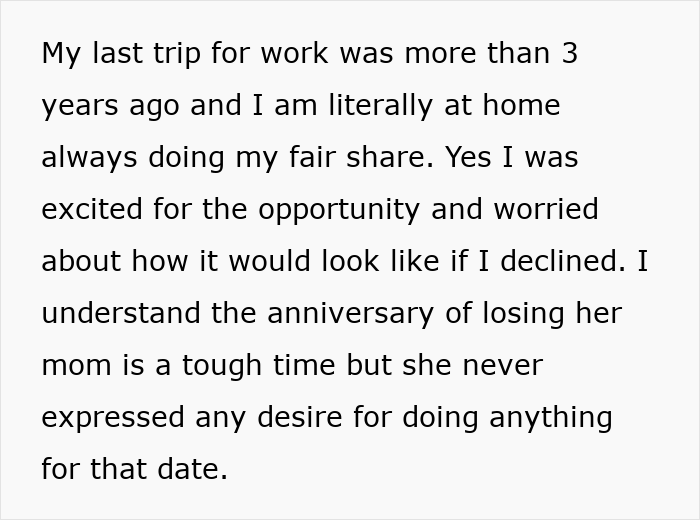 Text excerpt discussing a dad&rsquo;s work trip and wife managing home with 3 kids like a solo vacation.