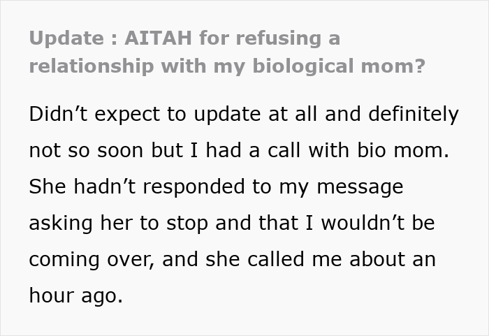 Text excerpt about bio mom appearing after 16 years, expecting relationship, and hurt by teen refusing to be backup plan. Text excerpt about bio mom appearing after 16 years, expecting relationship, and hurt by teen refusing to be backup plan.