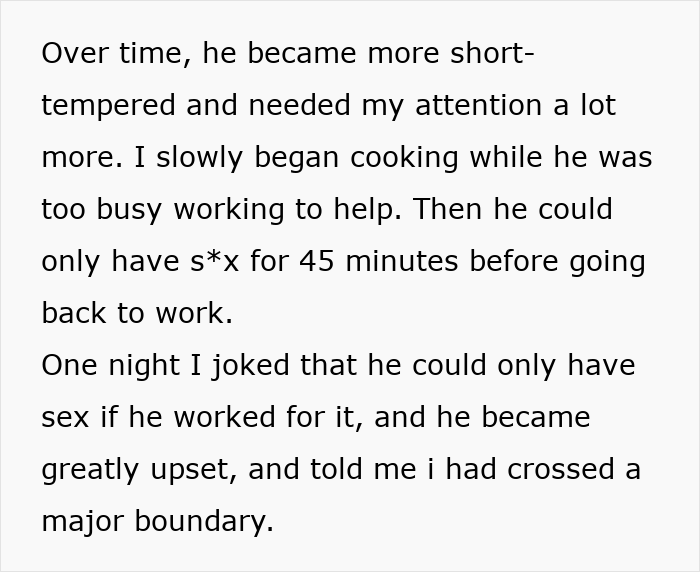 Text excerpt discussing boyfriend fears golddiggers, relationship boundaries, and cooking as a key factor in trust.