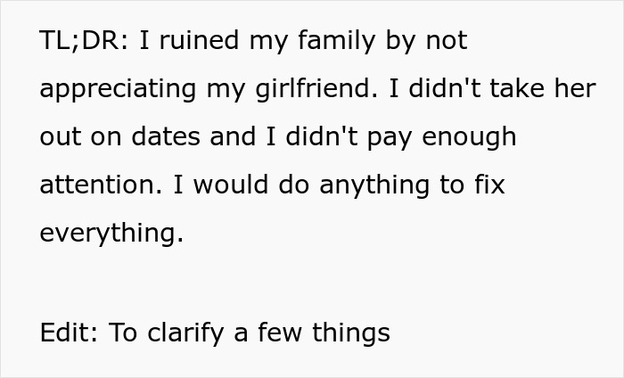 Text excerpt describing a boyfriend regretting not taking his chef girlfriend out to restaurants or giving her enough attention. Text excerpt describing a boyfriend regretting not taking his chef girlfriend out to restaurants or giving her enough attention.