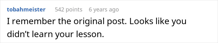 Comment on a forum post with 542 points, discussing a lesson not learned by a chef girlfriend and boyfriend not going restaurants. Comment on a forum post with 542 points, discussing a lesson not learned by a chef girlfriend and boyfriend not going restaurants.