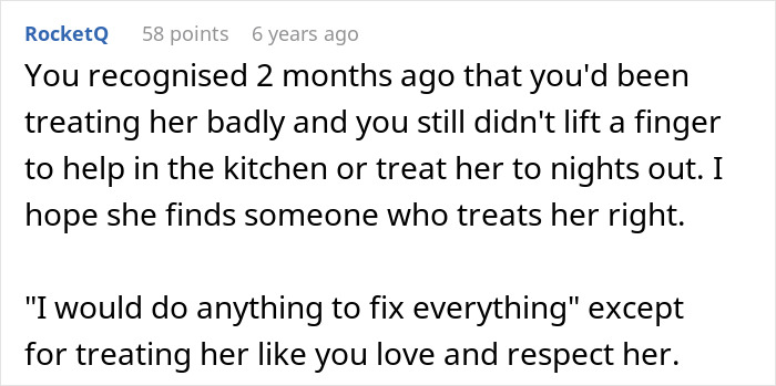 Comment about boyfriend not helping in kitchen or treating chef girlfriend right, reflecting chef girlfriend boyfriend not going restaurants. Comment about boyfriend not helping in kitchen or treating chef girlfriend right, reflecting chef girlfriend boyfriend not going restaurants.