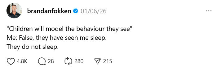 Screenshot of a humorous tweet about parenting, highlighting unintentionally comedic moments shared by parents online.