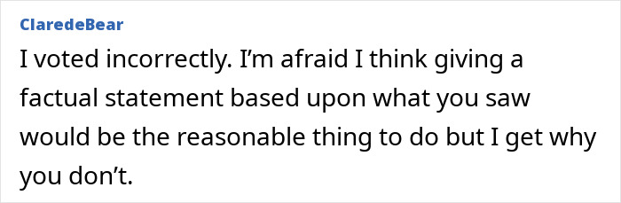 Commenter ClaredeBear discussing opinions on a woman’s actions and the related double-standard debate in a text post. Commenter ClaredeBear discussing opinions on a woman’s actions and the related double-standard debate in a text post.