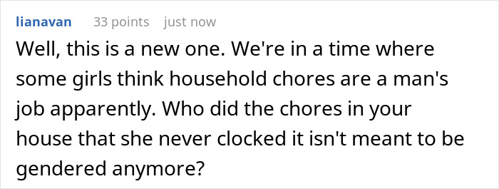 Comment discussing annoyed mom and daughter arguing about chores and perceived pick me behavior in household tasks.