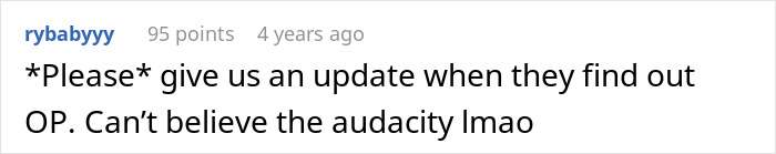 Comment saying please give an update on husband parents coming honeymoon surprise and disbelief at the audacity