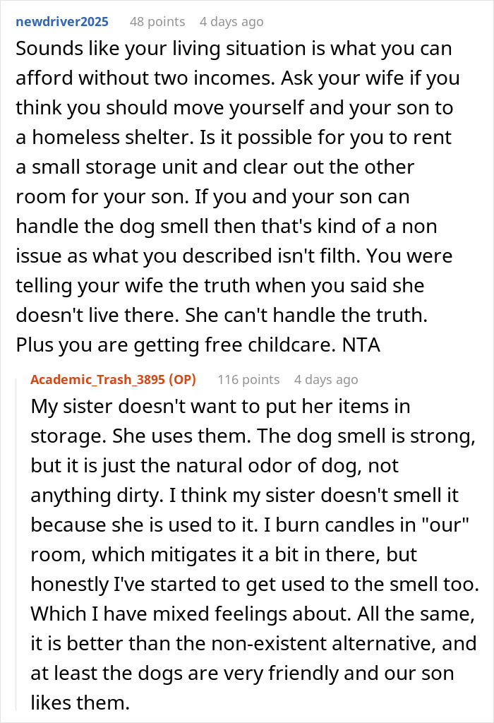 Screenshot of a Reddit conversation about a woman complaining about her sister-in-law despite living with her for free.