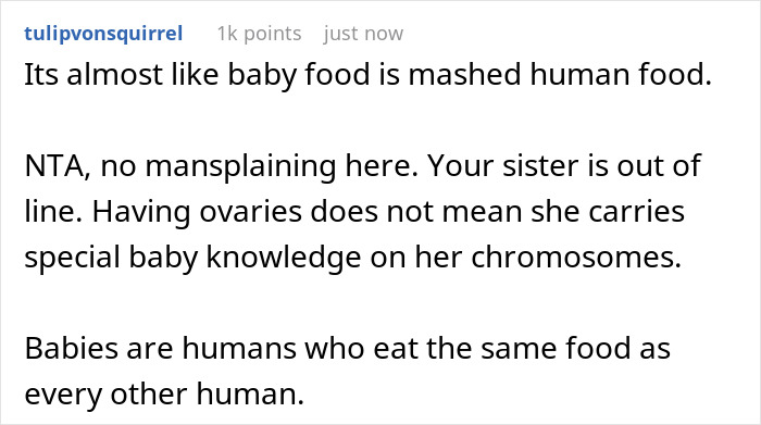 Childless Sis Keeps Lecturing Man About Baby Food, Livid When He “Mansplains” Breastfeeding To Her