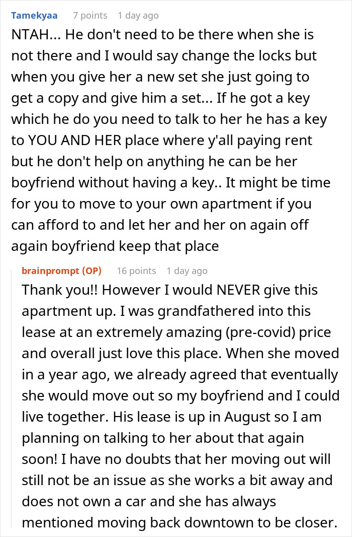 Forum discussion about roommate boyfriend vacation drama involving apartment lease and keys conflict. Forum discussion about roommate boyfriend vacation drama involving apartment lease and keys conflict.