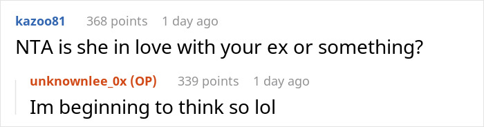 Screenshot of Reddit comments discussion about a woman skipping her birthday party her sister organized due to an ex being invited. Screenshot of Reddit comments discussion about a woman skipping her birthday party her sister organized due to an ex being invited.