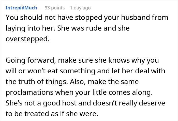 Comment discussing rude behavior and setting boundaries related to expired food in her pantry from 1999 and meal refusals. Comment discussing rude behavior and setting boundaries related to expired food in her pantry from 1999 and meal refusals.