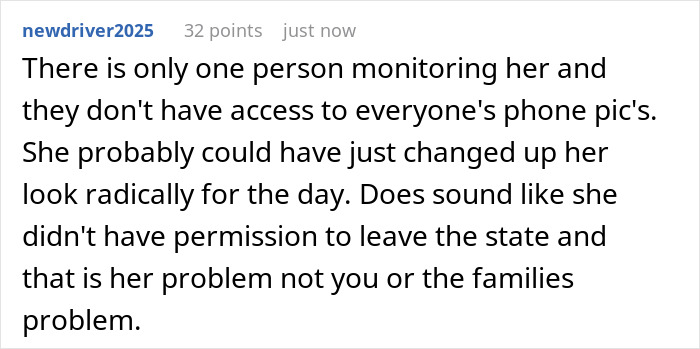 Comment explaining monitoring limitations in a family parole case involving an aunt and camera surveillance.