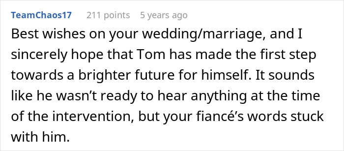 Comment on a wedding forum discussing fiance's impact during a money intervention before the wedding day.