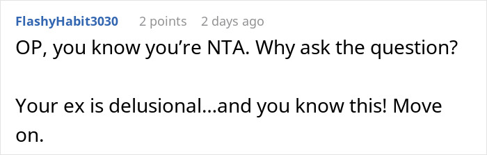 Comment on a forum discussing an unemployed woman cheating on boyfriend with a jobless man and asking her ex to fund her life. Comment on a forum discussing an unemployed woman cheating on boyfriend with a jobless man and asking her ex to fund her life.