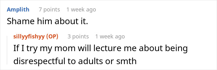 Screenshot of an online discussion where a user mentions mom-boyfriend-food drama and feeling lectured by their mom.