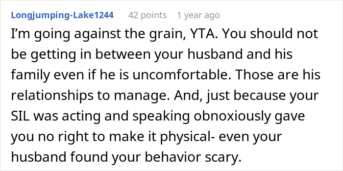 Comment discussing SIL holding couple hostage at dinner, mentioning uncomfortable family relationships and behavior concerns.