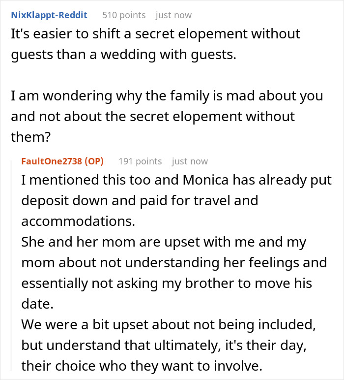Reddit conversation about family conflict over wedding date ownership and cousin booking the same date causing dispute. Reddit conversation about family conflict over wedding date ownership and cousin booking the same date causing dispute.