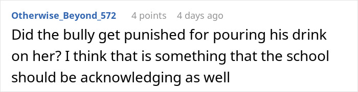 Comment on a forum discussing a dad taking his son out to celebrate after he punches a bully, with mention of school accountability.