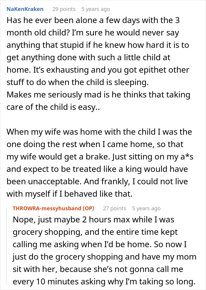 Reddit discussion about a man insisting his wife doesn&rsquo;t do anything at home and her response to his mess.