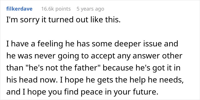 Comment expressing concern about a guy demanding a paternity test for his 3-year-old son and rejecting therapy. Comment expressing concern about a guy demanding a paternity test for his 3-year-old son and rejecting therapy.