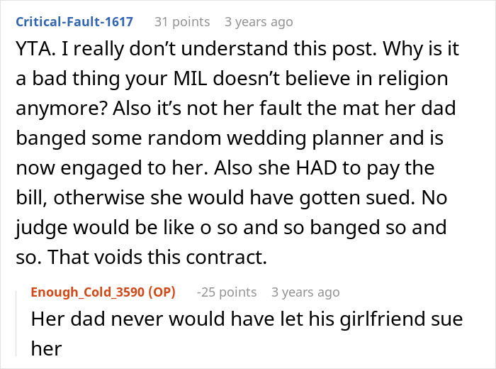 Text conversation discussing a MIL who paid a wedding planner involved with her dad, causing family conflict. Text conversation discussing a MIL who paid a wedding planner involved with her dad, causing family conflict.