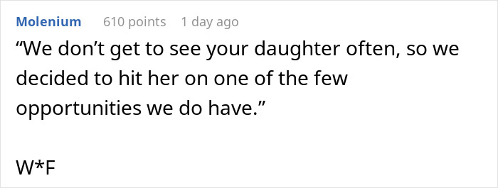 Text conversation showing a controversial message about grandparents spanking a 3-year-old to teach a lesson.