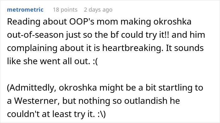 Man makes faces and throws a fit after receiving traditional gross food instead of American dishes at a restaurant.