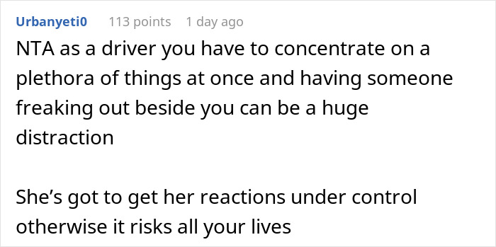 Reddit comment warning about anxiety meltdown causing dangerous distraction for driver, risking lives and reactions control needed. Reddit comment warning about anxiety meltdown causing dangerous distraction for driver, risking lives and reactions control needed.