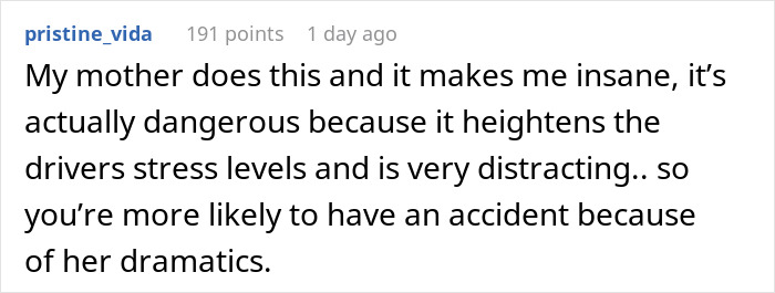 Comment about anxiety meltdown causing dangerous driving distraction shared in an online discussion thread. Comment about anxiety meltdown causing dangerous driving distraction shared in an online discussion thread.