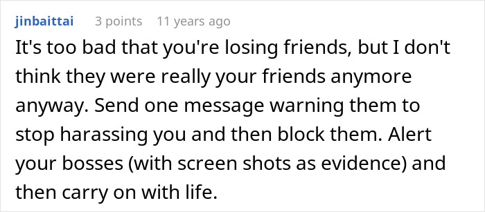 Comment discussing a woman refusing to risk her new career by giving free advice to friends, revealing true colors.