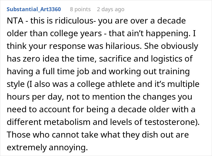 Screenshot of a Reddit comment discussing a woman demanding her swimmer boyfriend look like her friend’s partner.