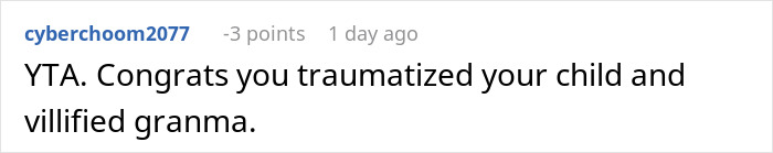 Screenshot of a social media comment criticizing grandparents for spanking a 3-year-old, sparking parental ban. Screenshot of a social media comment criticizing grandparents for spanking a 3-year-old, sparking parental ban.