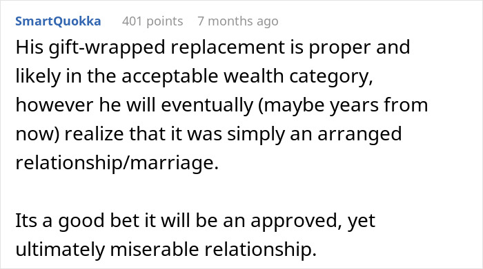 Comment discussing a woman snapping at MIL over a supposedly generous gift used to control her life.