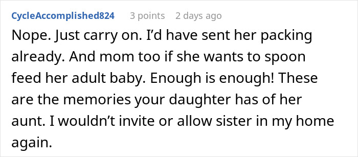 Comment text discussing a woman stealing her 5-year-old niece’s skirt and lying when caught red-handed. Comment text discussing a woman stealing her 5-year-old niece’s skirt and lying when caught red-handed.