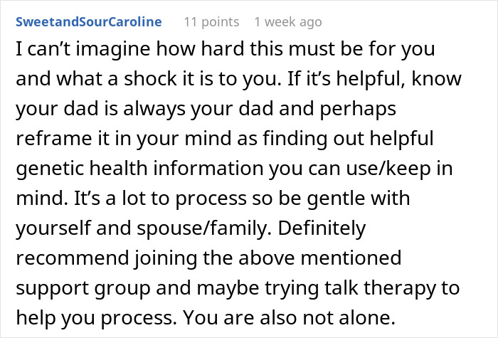 Commenter offering support about a man discovering a secret family after taking an ancestry test prompted by his wife. Commenter offering support about a man discovering a secret family after taking an ancestry test prompted by his wife.