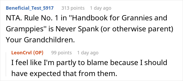 Reddit discussion about grandparents spanking 3-year-old to teach a lesson and parents banning their visits.