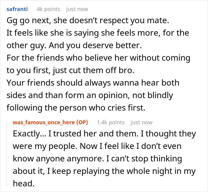 Text discussion about a girlfriend and her male bestie planning a cruel prank to humiliate boyfriend on his birthday.