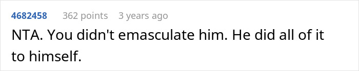 Screenshot of a comment discussing a husband throwing a tantrum after wife refuses to do as he demands.