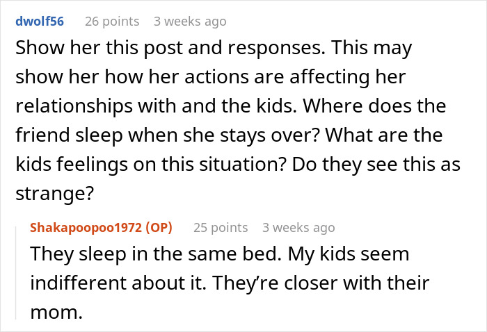 Reddit thread about man suspects wife's closeness with lesbian bestie, mentions red flags and friend sleeping in same bed