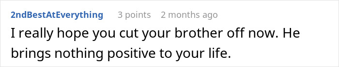 Screenshot of a comment expressing hope that a stressed mom of 6 cuts off her brother who blocked her number while babysitting.