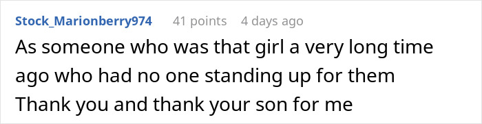 Comment praising dad who takes son out after he punches a bully, highlighting parental support and mixed reactions. Comment praising dad who takes son out after he punches a bully, highlighting parental support and mixed reactions.