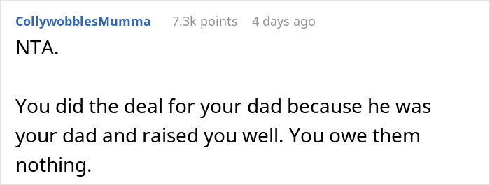 Comment on a forum discussing emptying fathers estate and handling a will, stating no obligation is owed.