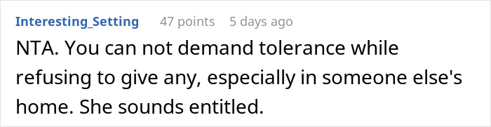 Screenshot of a forum comment discussing a woman demanding in-laws remove religious items, affecting her atheism.