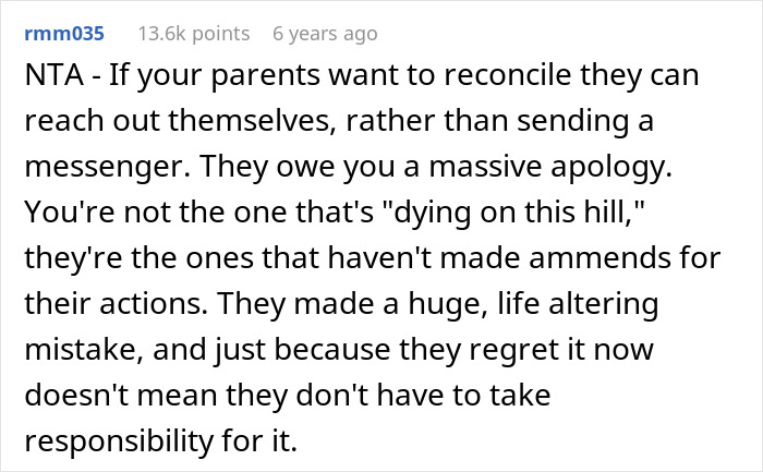 Comment highlighting woman refusing parents access to her baby due to a life-altering event 15 years ago. Comment highlighting woman refusing parents access to her baby due to a life-altering event 15 years ago.