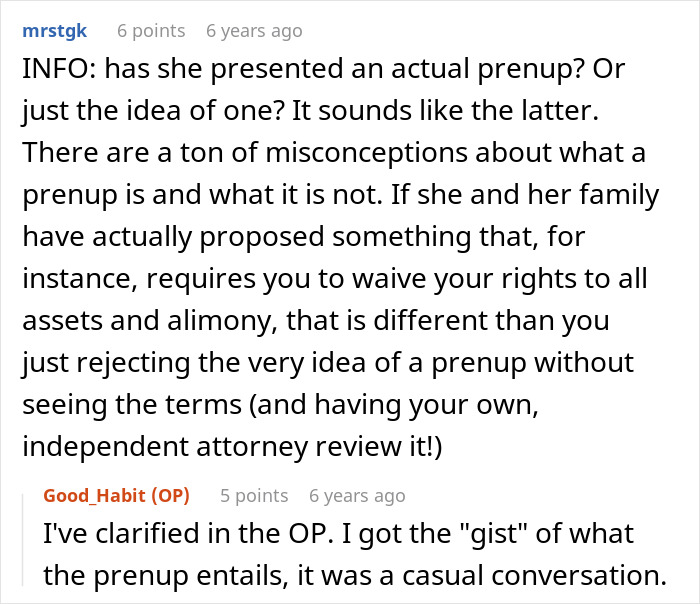 Discussion about wealthy girlfriend expecting guy to sign prenup but disagreeing on infidelity clause leading to canceled engagement.