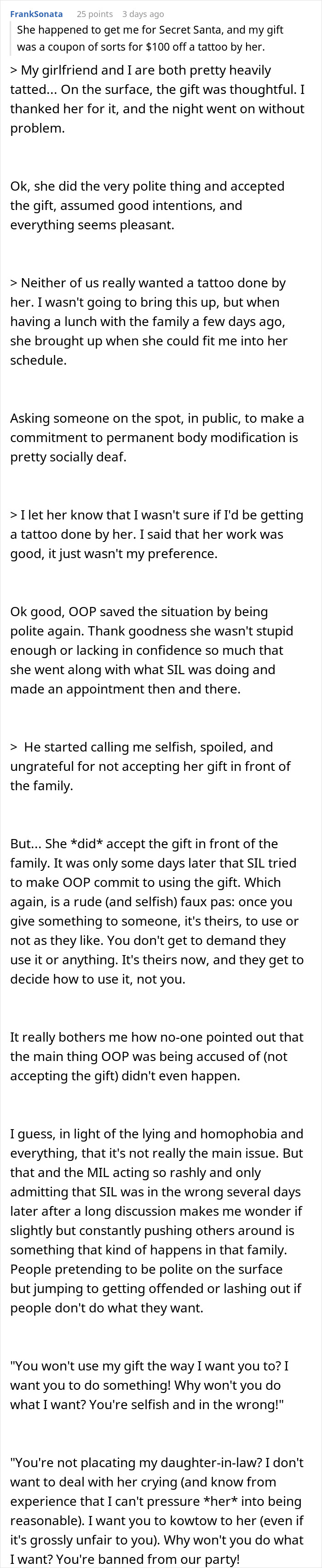 “Ultimate Narcissist”: Woman Gives $100 Off A Tattoo Made By Her As Gift, Mad As SIL Won’t Use It “Ultimate Narcissist”: Woman Gives $100 Off A Tattoo Made By Her As Gift, Mad As SIL Won’t Use It