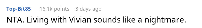 Screenshot of an online comment saying living with Vivian sounds like a nightmare, related to woman snapping and kicking fianc&eacute; out.