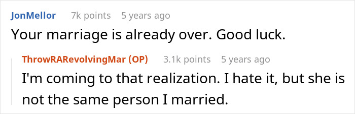 Screenshot of a discussion about marriage, with comments on an open marriage and reconnecting with an ex. Screenshot of a discussion about marriage, with comments on an open marriage and reconnecting with an ex.