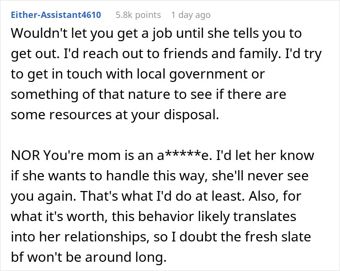 Screenshot of a Reddit comment discussing a mom throwing her child out on the street for a random guy and legal views. Screenshot of a Reddit comment discussing a mom throwing her child out on the street for a random guy and legal views.
